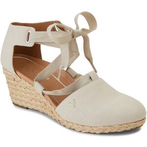 Vionic Aruba Kaitlyn Wedge Strappy Beige Lace-Up Espadrilles Close Toed Size 9